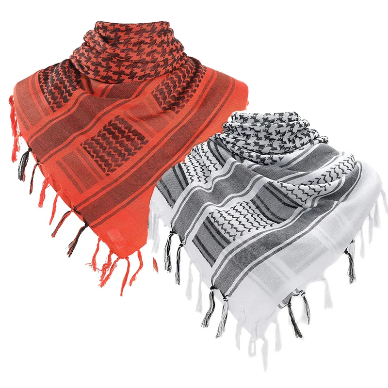 Tactical Arab Keffiyeh Shemagh Scarf Cotton Winter Shawl Neck Warmer Cover Head Wrap with Tassel 43x43 inches Men Women Scarf