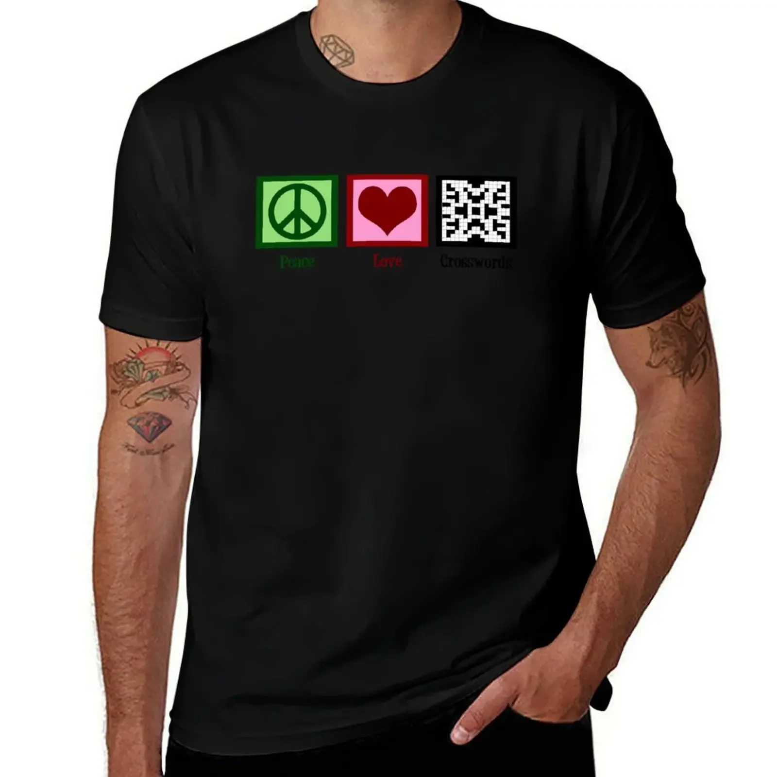 Peace Love Crossword Puzzles T-Shirt plus size tops anime clothes plus size clothes man clothes plus size men clothing