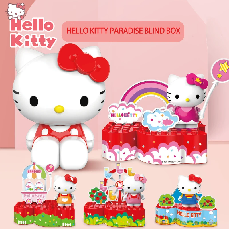 

Sanrio HeloKitty Blind Box Doll Carrier Park Puzzle Assembled Model Anime Peripheral Cartoon Children's Toys Cute Christmas Gift
