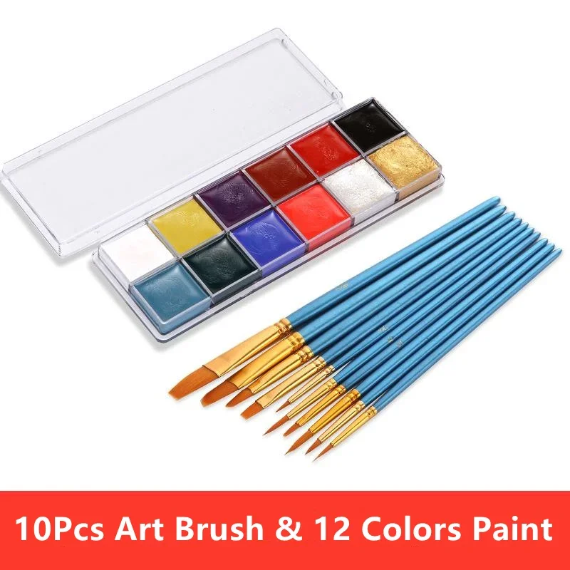 

Набор для рисования, 10 нейлоновых кистей и 12 цветов художественной краски для детей и взрослых, товары для творчества