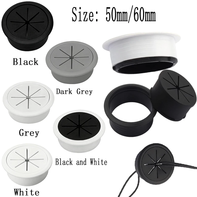 1-6Pcs Desk Cable Management Kit 50mm 60mm Grommet, Wire Hole Cover Plate Cable Pass Through Port for Office Table Computer Desk