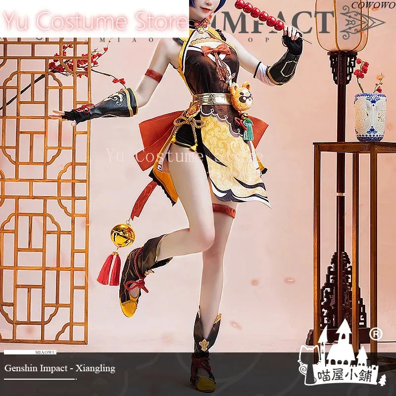 

Anime! Genshin Impact Xiangling Combat Gear Sweet Cute Dress Uniform Cosplay Costume Halloween Party Outfit for Women NEW5;c,8'z