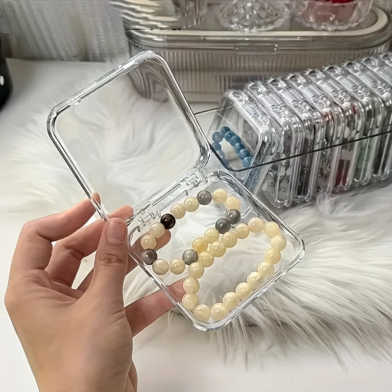 

Transparent plastic jewelry storage box with lid, mini square container for storing beads, earrings, small crafts organization