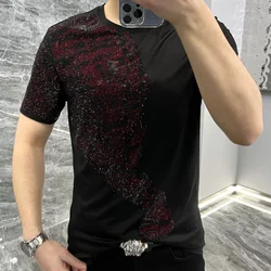 2023 Summer Top O-neck Short Sleeve T-shirt Men High Quality Animal Rhinestones Tshirt Men Social Club Outfits Tee Shirt Homme