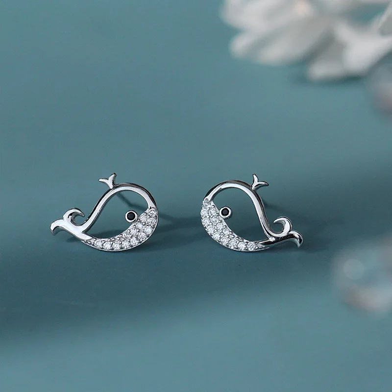 925 Sterling Silver whale Earrings Women Simple Fashion Wedding Jewelry Accessories