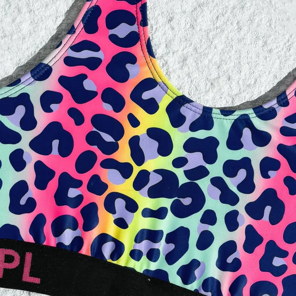 Summer Girls Bikini Set Leopard Gradient Digital Print Swimwear Kids Pool Beach Training Bathing Suit Big Children Wear