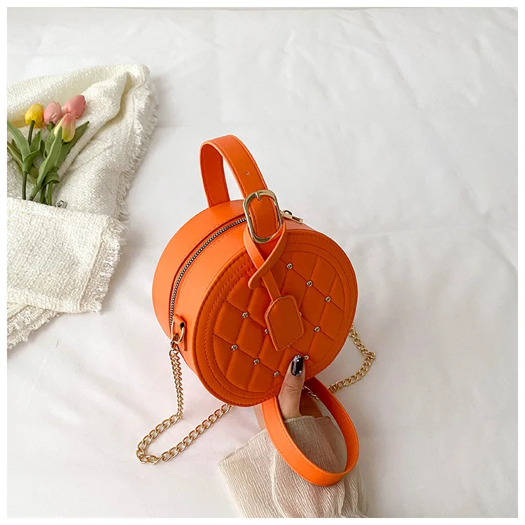 

Orange Women's Bag New Sweet Girl Series Small Round Bag Lingge Embroidered Thread Small Bag Single Shoulder Bag Crossbody Bag