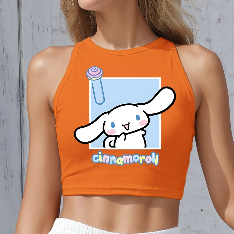

SUMMER CLOTHES Round Neck Tank Top Cartoon Cinnamoroll Print Tight Fit Women's Summer Vest Sizes S-XL Ladies KAWAII CLOTHES