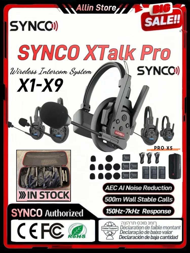 SYNCO Xtalk Pro Series X5 Pro X3 X9 X2 2.4G Full Duplex SingleEar Reduction Remote Headset Wireless Intercom 500m transmission