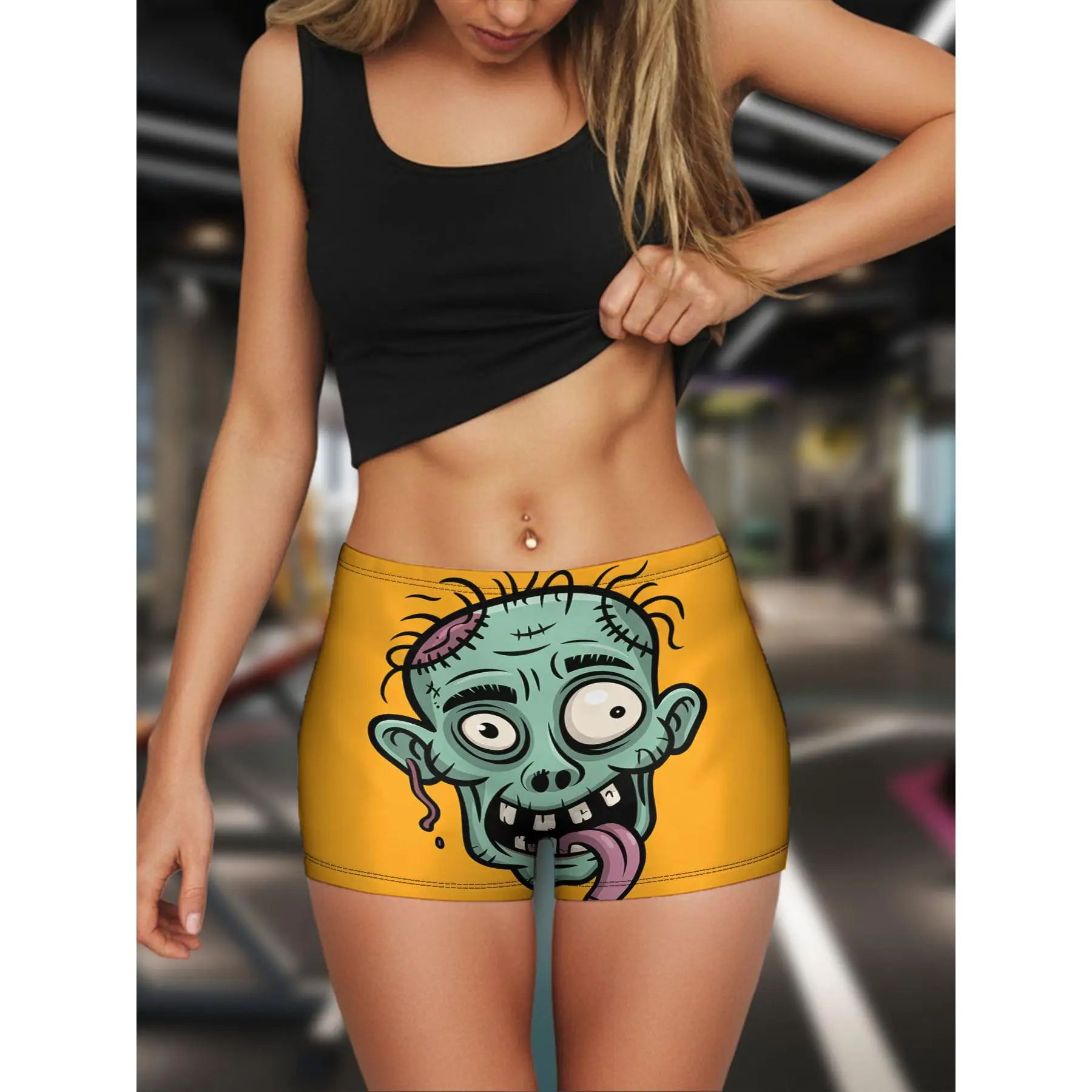 

1pc Casual Sports Underwear for Women, Featuring a Vibrant and Bold Design with a Cartoonish Zombie Head Illustration