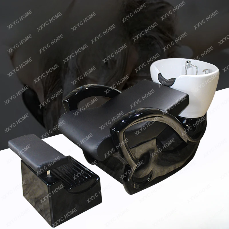 High-End Hair Salon Japanese-Style Shampoo Chair Half-Lying Flushing Bed Fiberglass Ceramic Hydrotherapy Bed