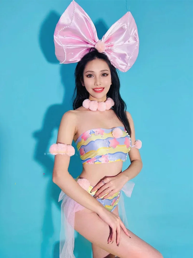 Nuevo Bikini Sexy traje de baile en barra sombreros con lazo Dj Ds Clubwear club nocturno Bar Gogo ropa de baile ropa de baile de Jazz para adultos