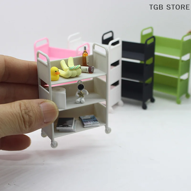 1Pcs 1:12 Trolley Dining Cart With Wheels Model Furniture Model Dollhouse Miniature Storage Display Shelf Bookshelf Decor Toy