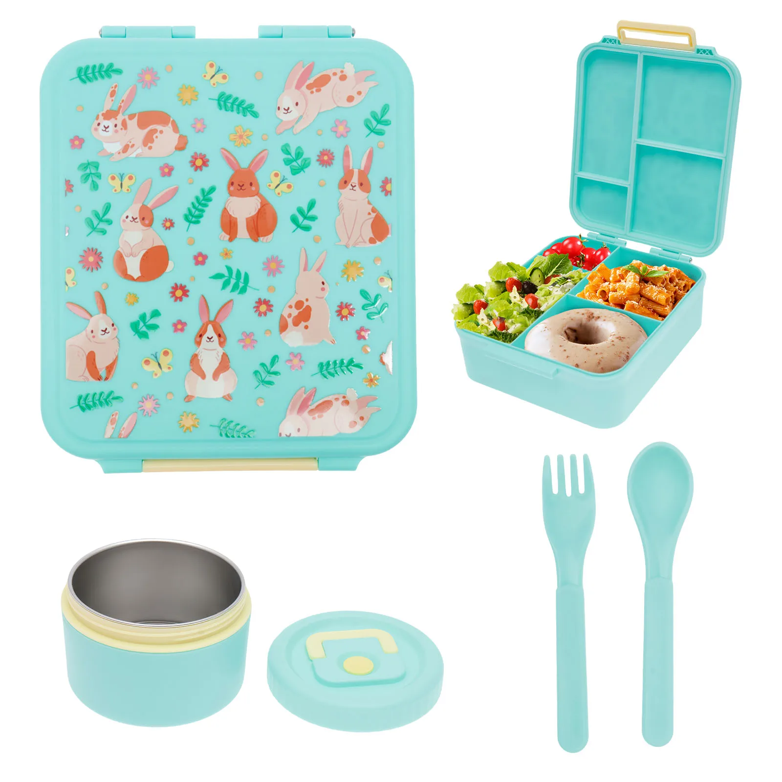 

1700 ML Bento Lunch Box Children Lunch Box with Soup Jar Spoon and Forks Leak-proof Food Container for Students Workers Children