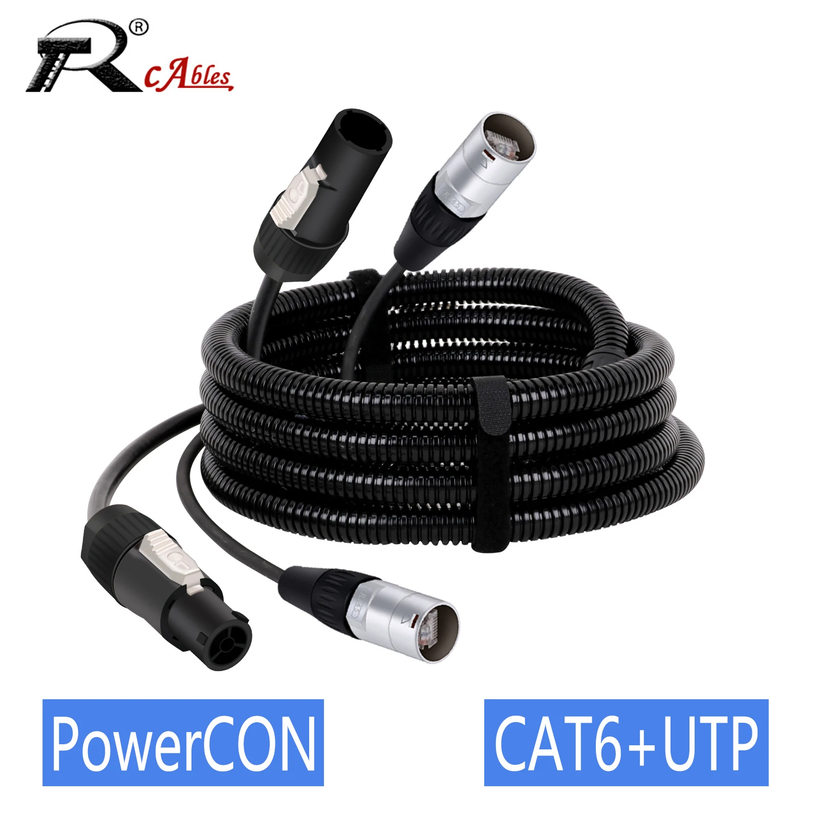 

1PC CAT6 UTP EtherCON Cable+Power Cable, Waterproof PowerCon True1 Plug And RJ45 EtherCON Connector Cable with Corrugated Pipe