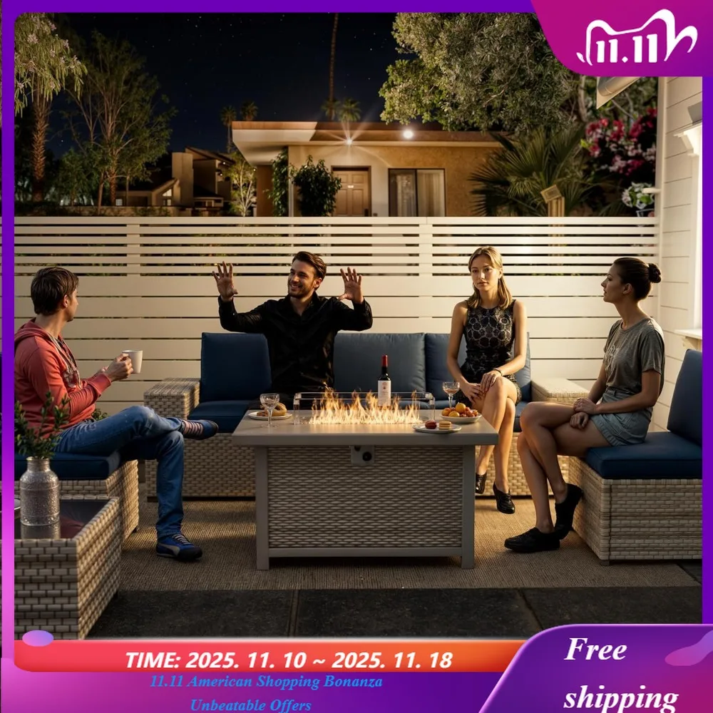 Mesa para fogones, compañero exterior gris rectangular de 40,5 pulgadas, encendido automático de 60000 BTU con protector contra el viento de vidrio, interno 20 lb personalizado