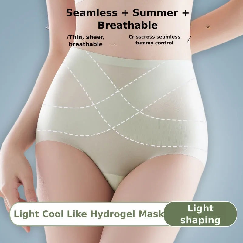 Women Summer Ultra-thin Ice Silk High Waist Seamless Panties Tummy Contour Hip Lift Sport Shaping Triangle Briefs Airy Fast-dry