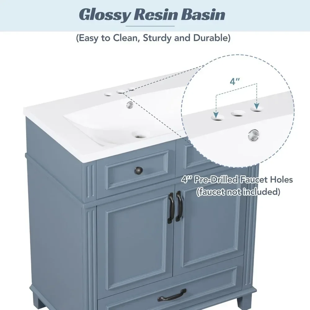 30 Inch Bathroom Vanity with Sink Combo, Solid Wood Frame Bathroom Storage Cabinet with 2 Doors and 1 Drawer, Freestanding