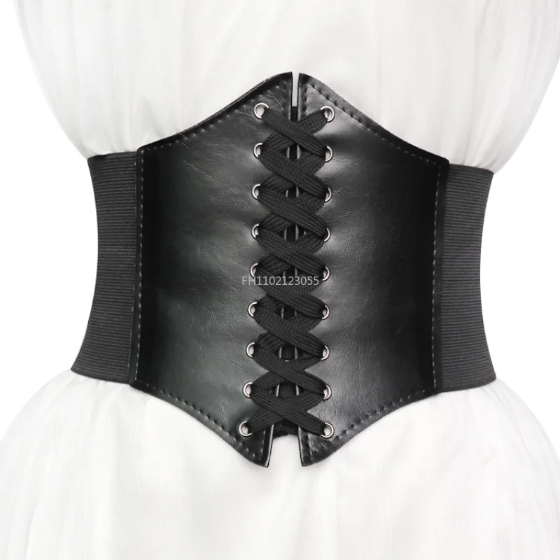 Corset en similicuir pour femme, ceinture large, gothique, ventre plat, gaine, taille haute élastique, blanc, noir, environnement