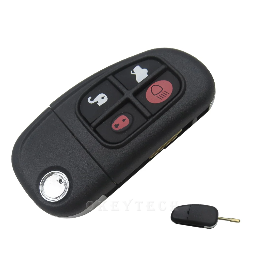 OkeyTech Remote Car Key Shell For Jaguar X-Type S-Type XJ XJR XKR XF XK XJ8 E 1999-2009 Smart Key Case 4 Botton Rubber Pad