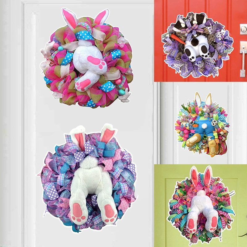 

Easter Stickers Simulation Wreath Waterproof PVC Decal Peel and Stick Festival Decor for Home Door Wall DIY PR Sale