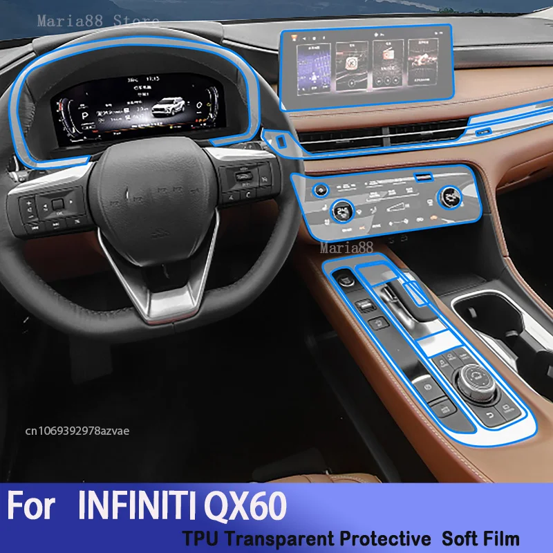 

For INFINITI QX60 2022-2024 Car Interior Center Console Transparent TPU Protective Film Anti-scratch Accessorie Refi