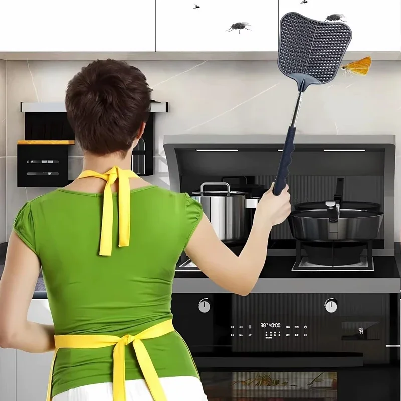 Long Handle Telescopic Fly Swatters Durable Plastic Heavy Stainless Duty Flyswatter Anti Slip Handle Mosquito Repellent Tools