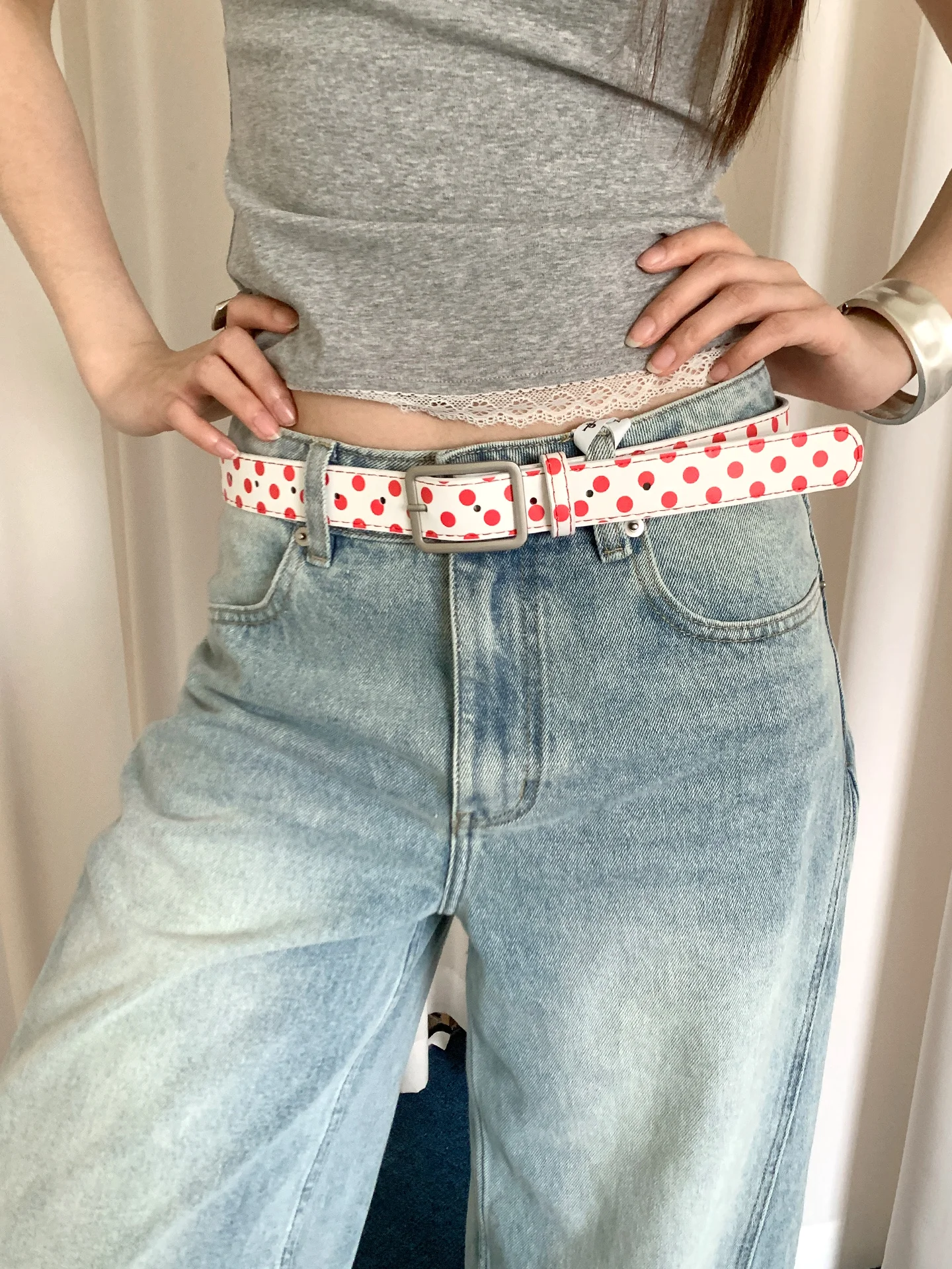 Vintage Niche Y2K Polka Dot Belt Women's Designer Leather Belt Accessory High-End Matching For Skirts And Jeans Belt