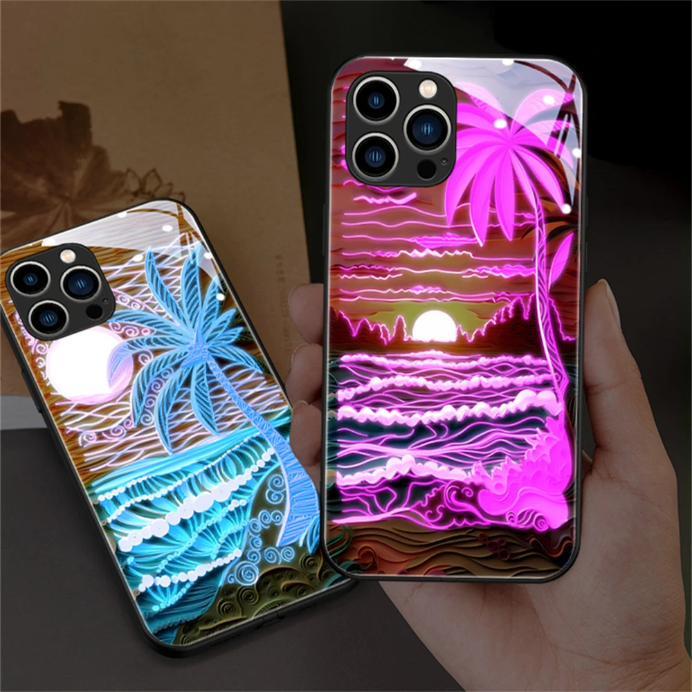 

Punk Summer Sound Control Luminous LED Phone Case For Samsung S23 S22 S21 FE Note10 20 Plus Ultra A54 A14 A53 A52 Light Up Cover