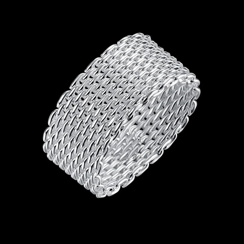 

Hot Popular 925 Sterling Silver Simple Net Rings Lady Fine Jewelry For Women Men Size 6 7 8 9 10 Fashion Vintage Wedding Gifts