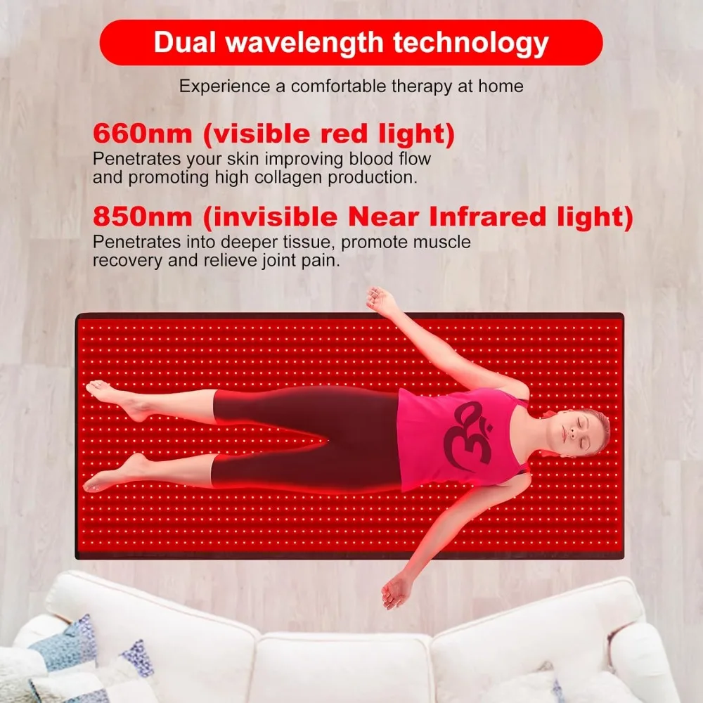 Red Light Therapy Mat 70.9'' X 31.5'' 1280 LEDs Near Infrared Light Therapy Blanket 660nm 850nm Full Body Pad 3 Modes & 9 Timer