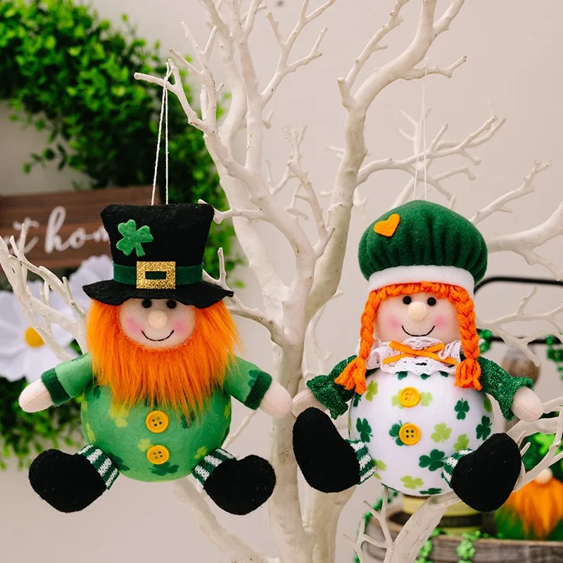 Irish Green Leaf Festival Decorations St. Patrick's Day Green Gnome Pendant Ball Doll Ornament For Home Party Door Hanging Decor