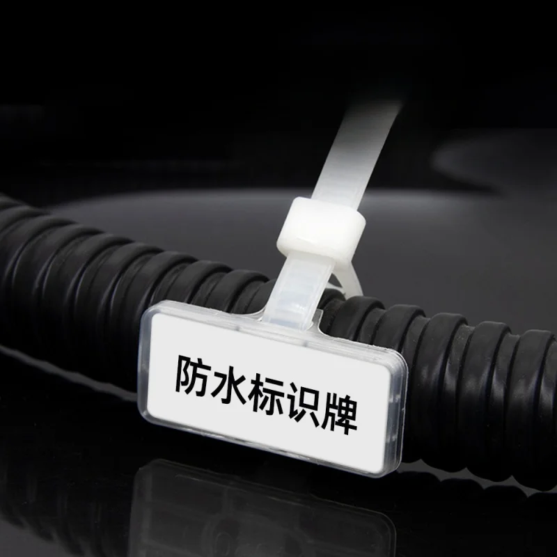 10Pcs Cable Sign Tag Box Label Display Identification Box Cable Tie Marker Tag Waterproof Transparent Cord Labels Cards Tool