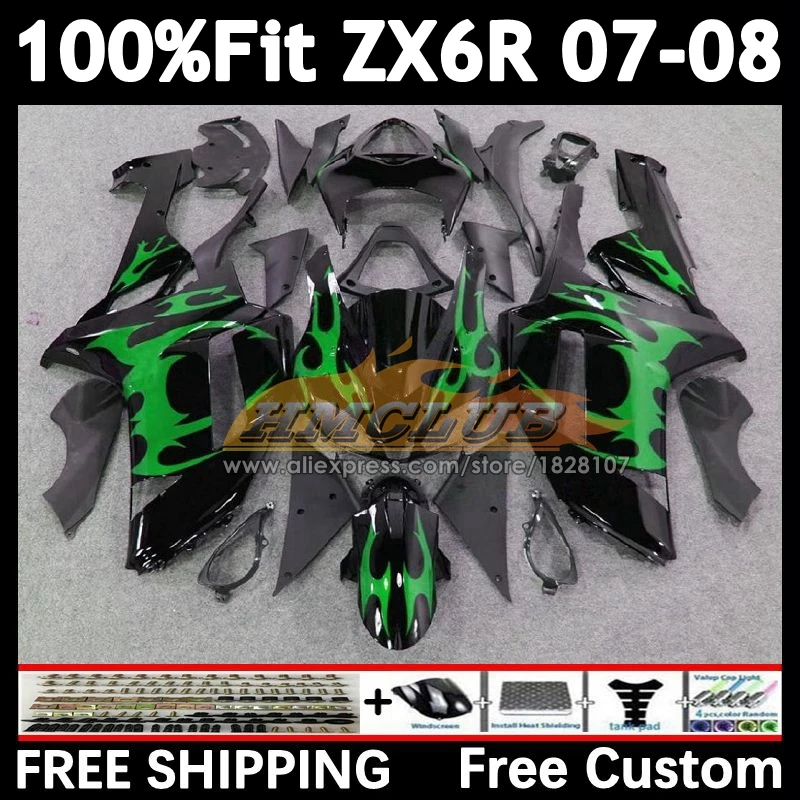 

Green Flames Injection Body For KAWASAKI NINJA ZX 636 6R ZX-6R 2007 2008 157No.44 ZX-636 ZX600 ZX636 ZX-600 ZX6R 07 08 Fairings