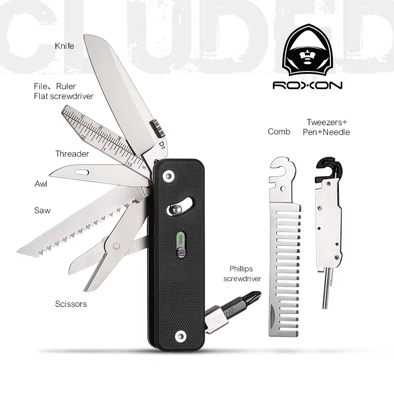 Ferramenta Modular ROXON S503G Flex Companion, Ferramenta de Bolso Personalizável, Pré-instalada com 8 Ferramentas Essenciais (Encaixe de 1/4 de polegada)
