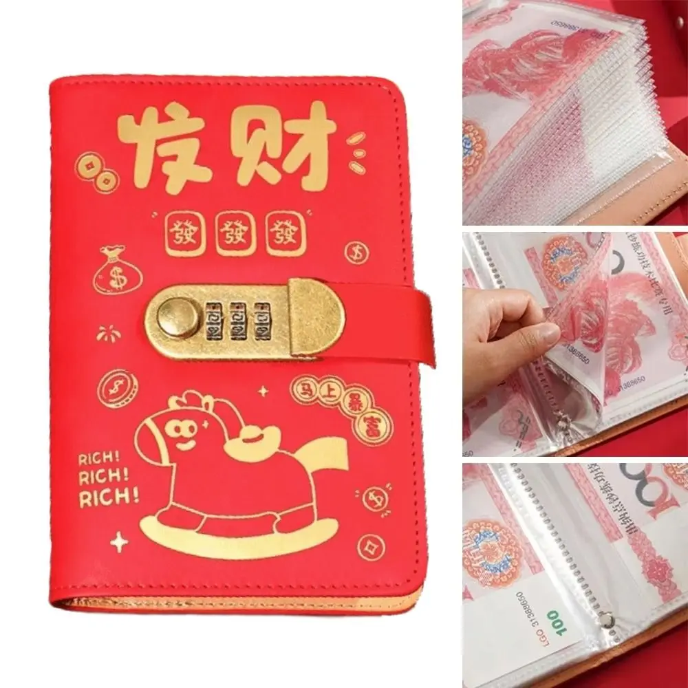 100 sobres desafío de ahorro de dinero caballo de Año Nuevo con bloqueo de contraseña folleto de desafío de presupuesto PU libro de ahorro de presupuesto impermeable