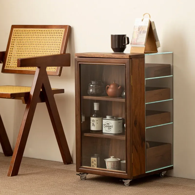 Walnut removable dental  tea set tea coffee cup wine sundries storage display cabinet