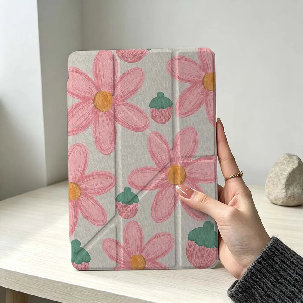 Pink Flower Strawberry Soft For Samsung Galaxy Tab S10 S9 S8 S7 S6 A11 A10 A9 FE Plus Lite Foldable 3Y Tablet Case