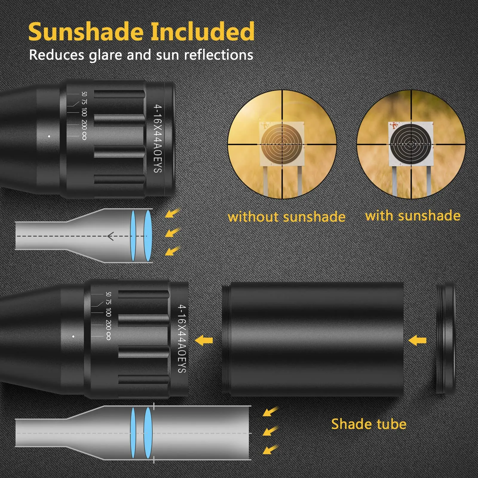 EZSHOOT 4-16x44 Riflescope Red Green Illuminated Reticle Crosshair Optics Scope Sight with Locking Turret Sunshade Hunting