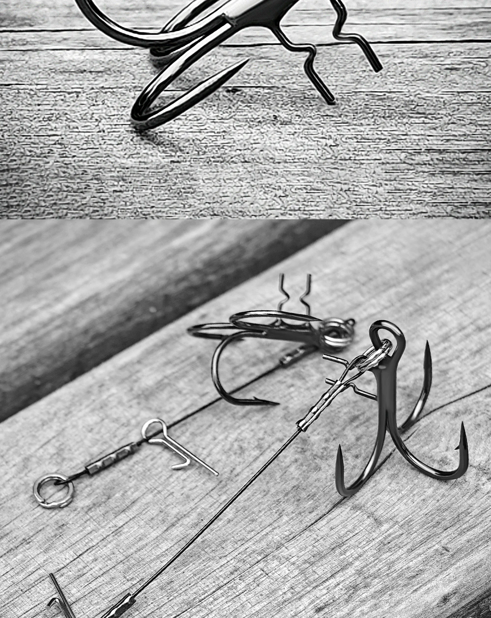 Palisander 3 Stück Strike Point Stinger Rig Hecht Angelzubehör Gummi Softbait Köder # 4 # 2 # 1 # 1/0 Wide Bend Belly Assist T-Haken – Detail 6