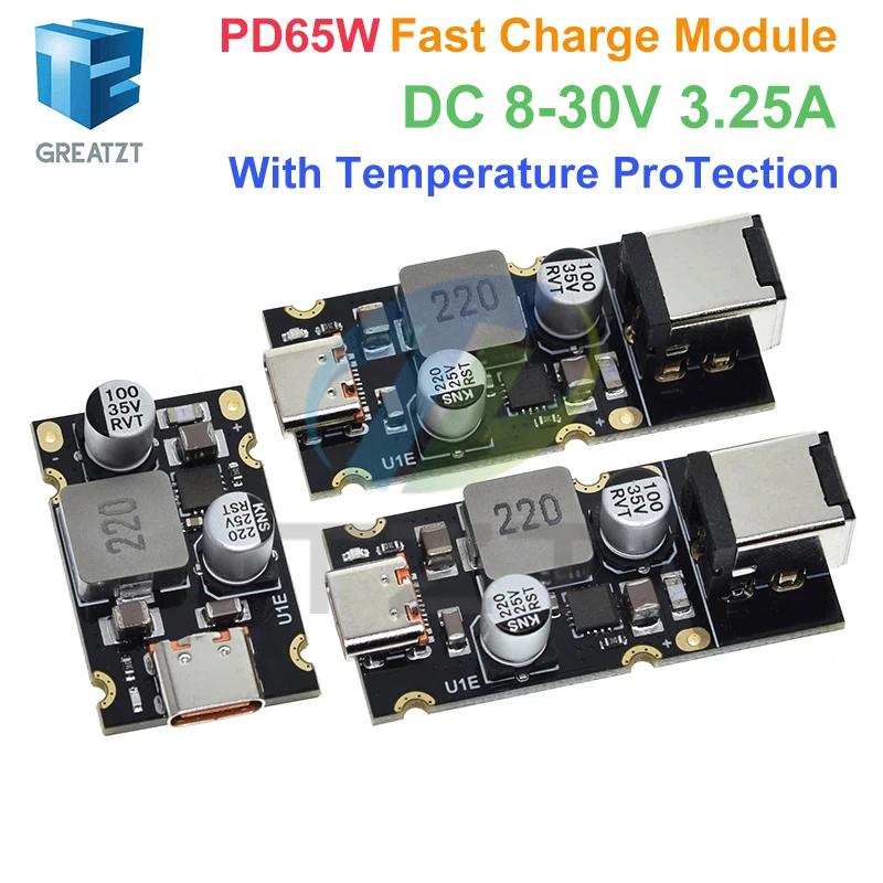 GREATZT 1/2/4PCS QC4.0 QC3.0 Type-C USB PD65W Fast Charging Adapter Module DC8-32V 3.25A 65W Step Down Module