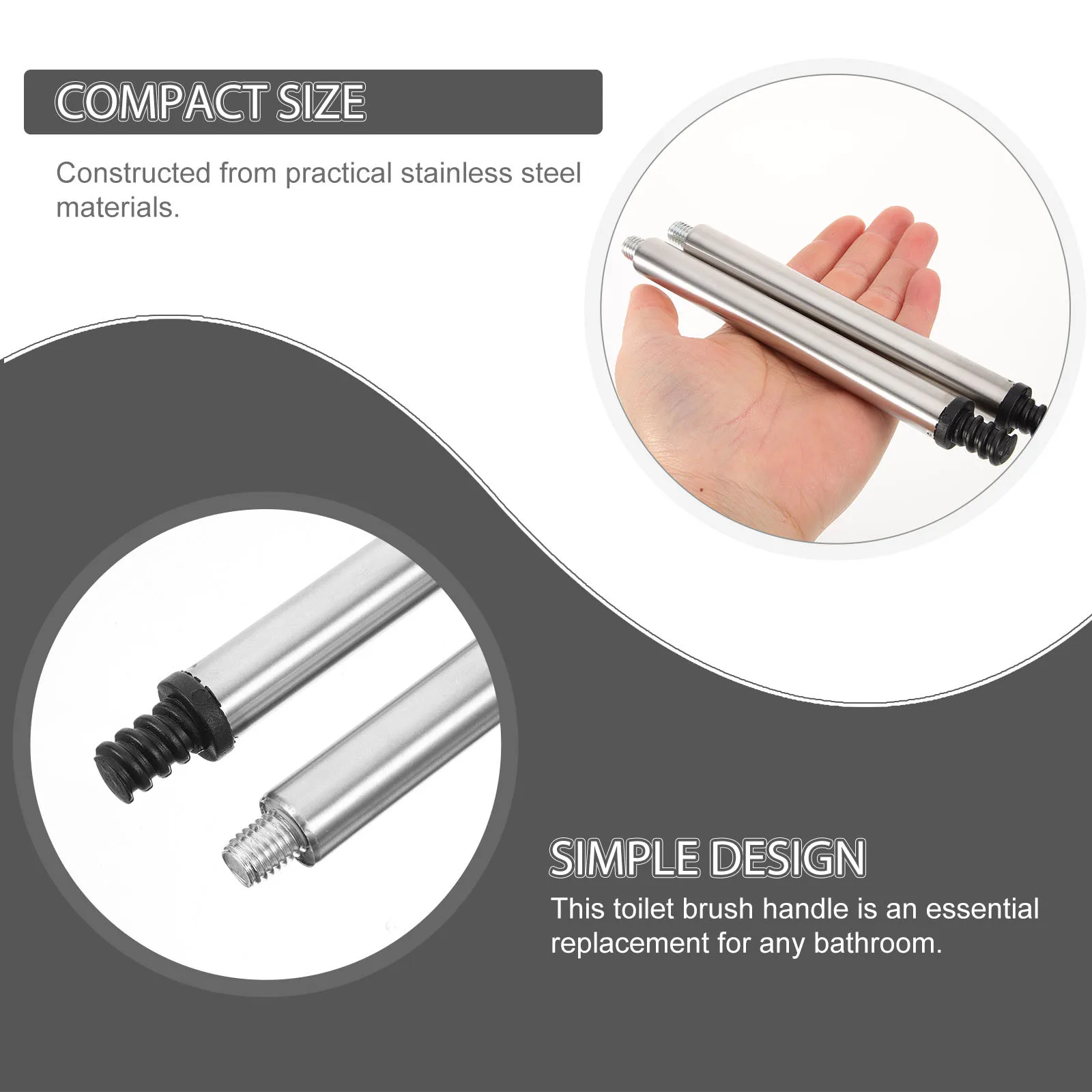 

2Pcs Toilet Brush Replacement Handle Stainless Steel Durable Self-Locking Screw Connector Bathroom Accessory Pole Attachments