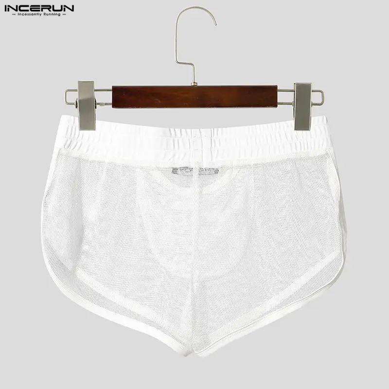 INCERUN Men Shorts Mesh Patchwork Elastic Waist See Through Shorts For Man Summer Sexy Homewear Workout Male Bottoms Men Clothes