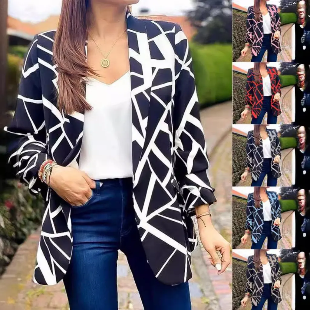 

Весенне-осенний модный универсальный пиджак с принтом без пуговиц, маленькая независимая станция в европейском и американском стиле