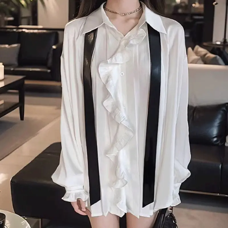 Chemises à manches longues pour femmes, chemisiers boutonné en mousseline de soie, manches lanternes, esthétique subculturelle, Punk Rock, tendance, Streetwear d'automne