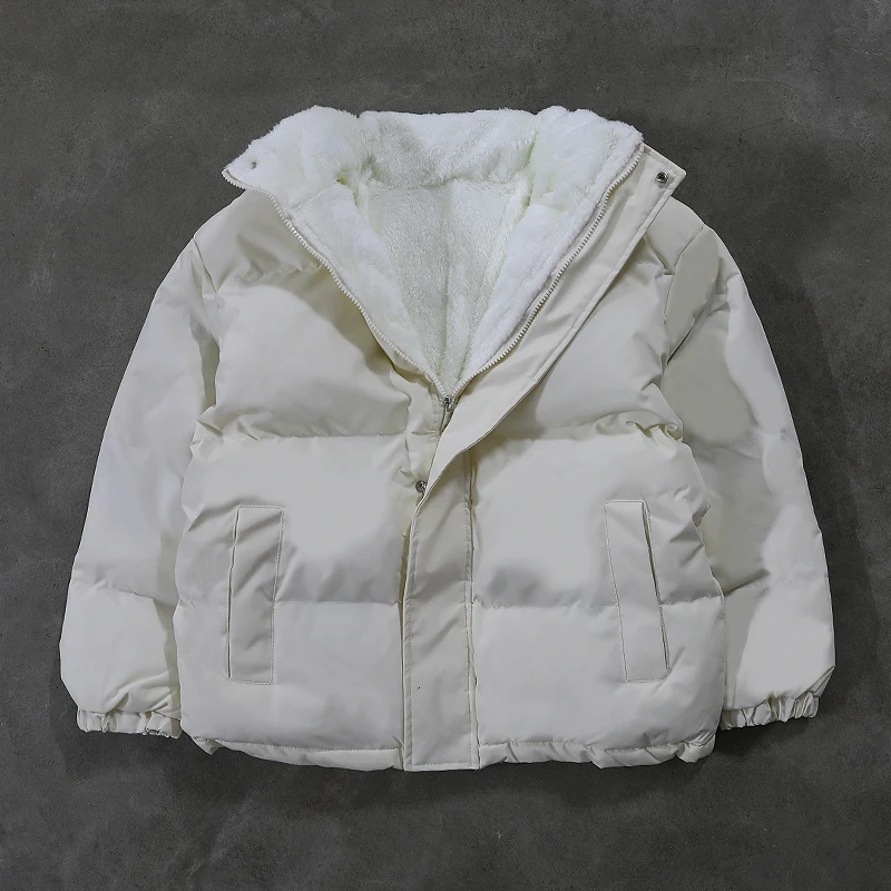 Lamb Velvet Cotton Jacket Winter Thick Warm Men's Fashion Outerwear Couple Matching Clothes CleanFit Style Stand Collar