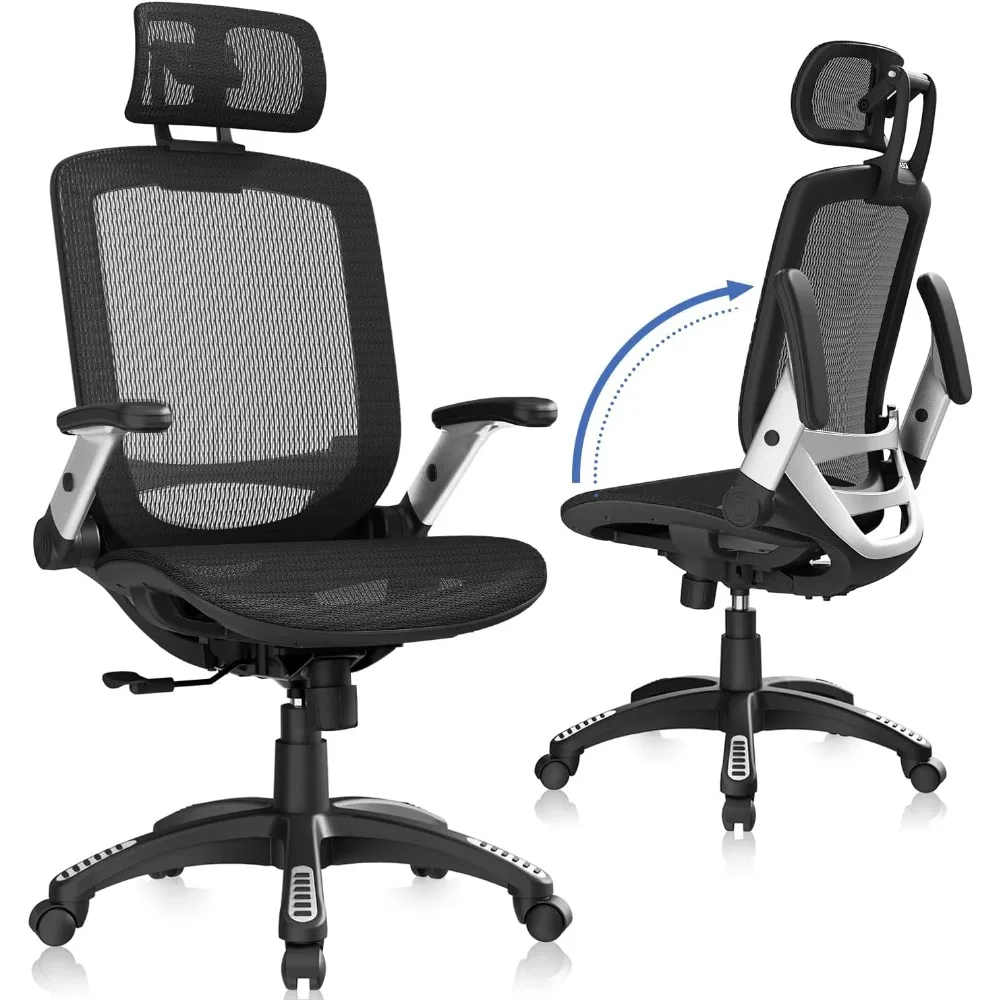 

Ergonomic Office Chair, High Back Home Desk Chair with Headrest, Flip-Up Arms, 90-120° Tilt Lock and Wide Cushion, Big