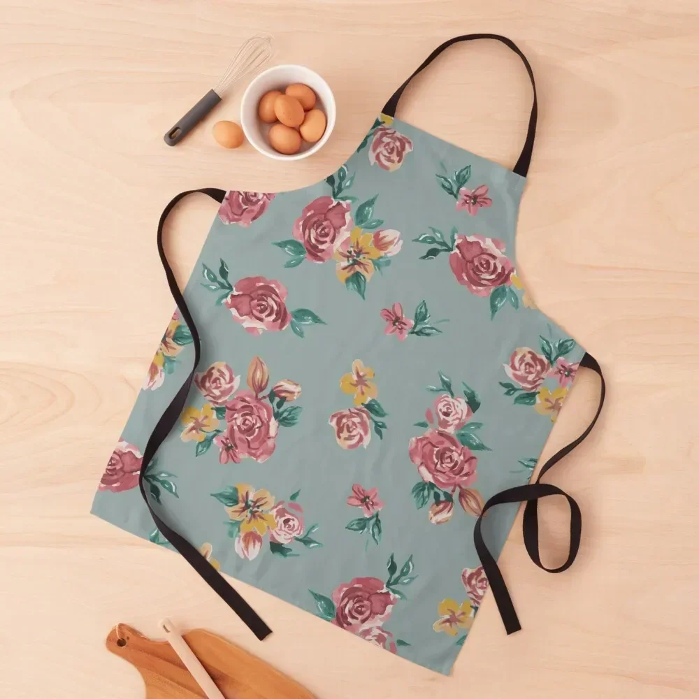 

Vintage Floral Blue Apron Kitchens Woman work ladies Men gift Apron