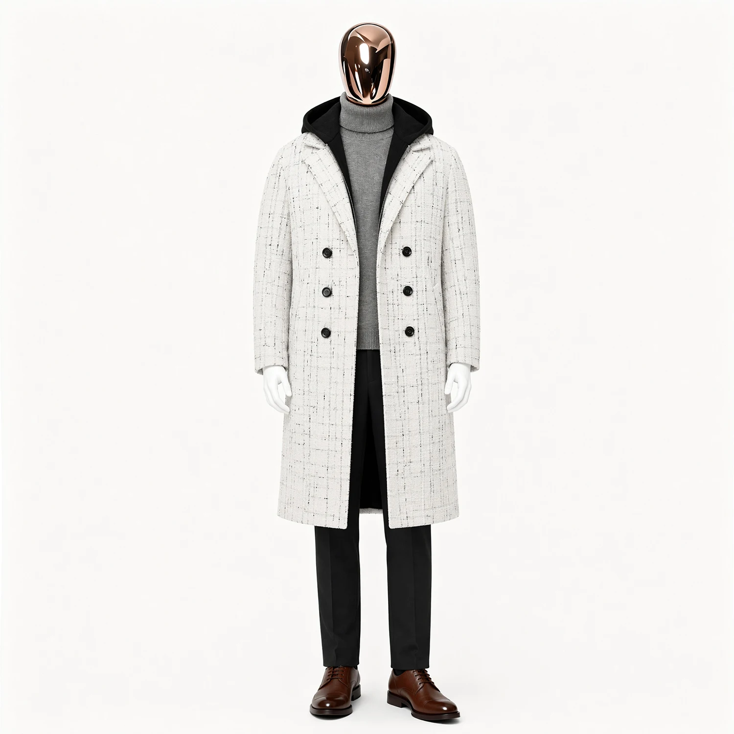 High-quality fashionable and stylish multi-purpose faux two-piece coat for men, long style woolen coat for men, medium-length st