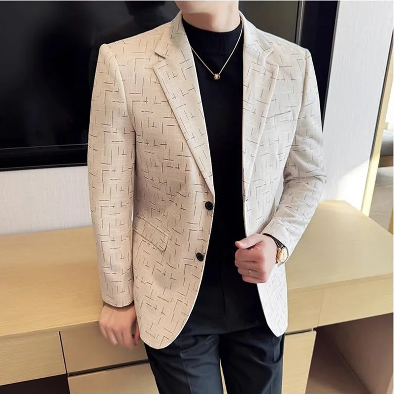 High Quality Jacquard Suit Jacket for Men 2025 Fashion Korean Style Slim Fit Business Casual Wedding Social Dress Coats 4XL-M